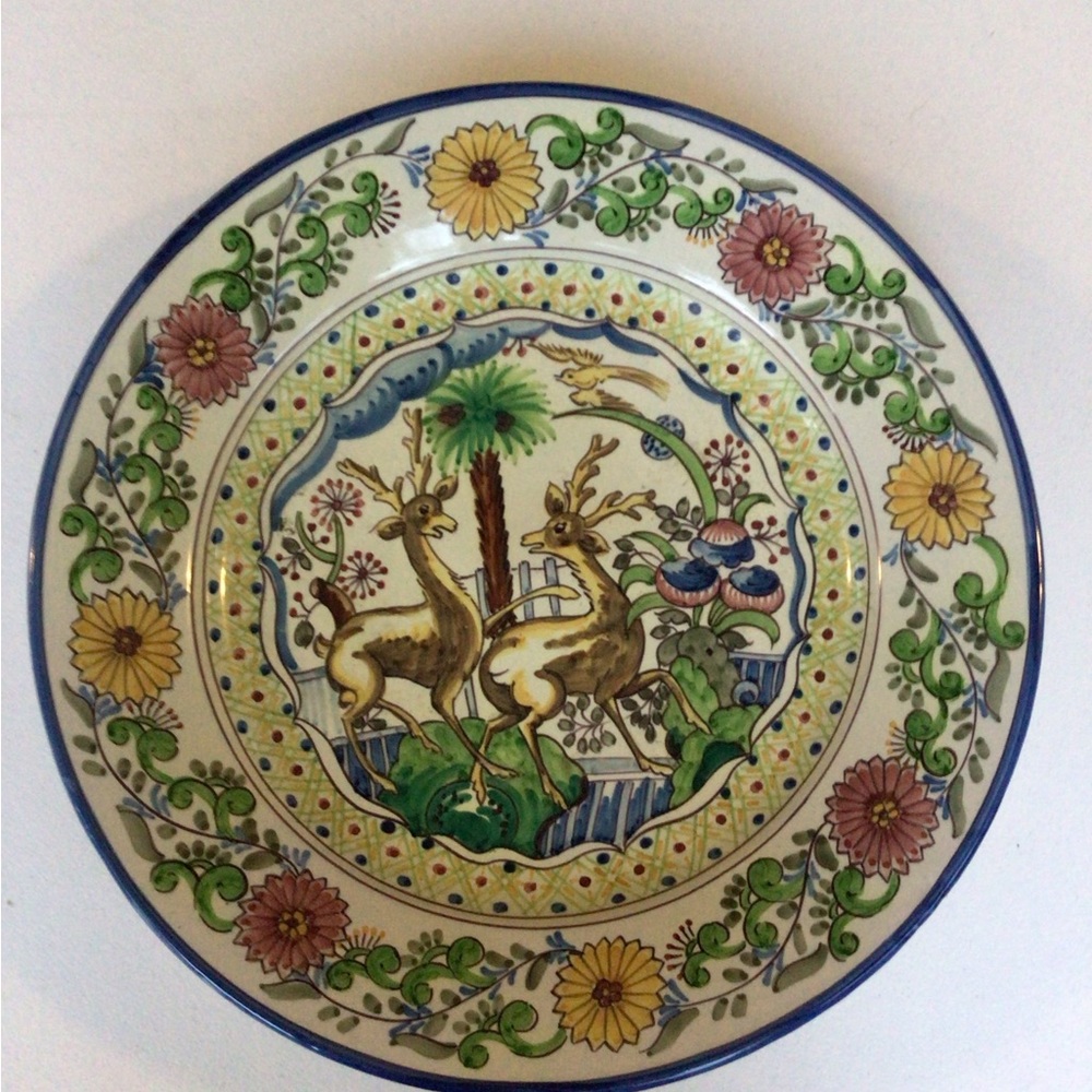 Lisson Decorative Ceramic Plate with Floral and Deer Design